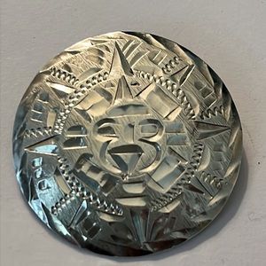 Sterling Silver Azteca sun god broach or pendant